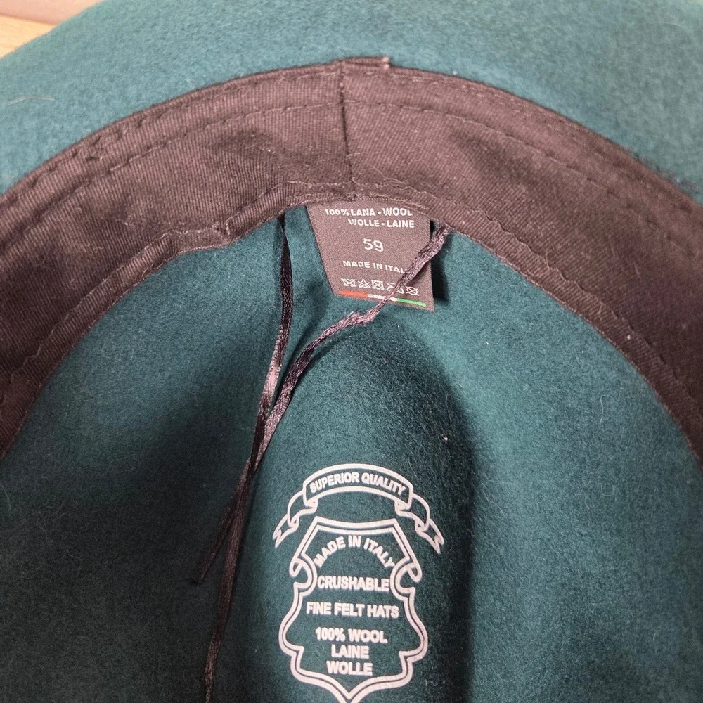Made in Italy Wool Felt Fedora Hat Size 59 Dark Green Crushable Waterproof